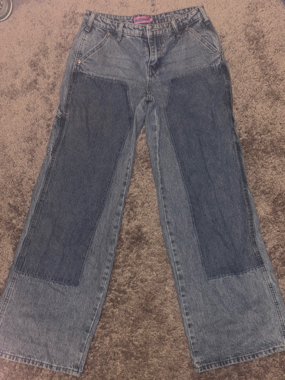 Two-Toned Panel Blue Denim Low-Rise Jeans